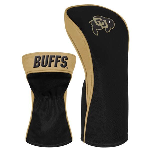 Colorado Buffaloes golf driver head cover with embroidered Buffs lettering and CU Buffalo logo in black and gold synthetic leather.